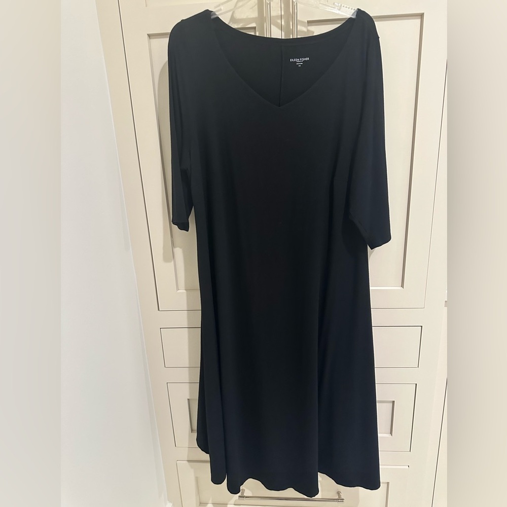 Eileen fisher jersey black v neck dress size 1X